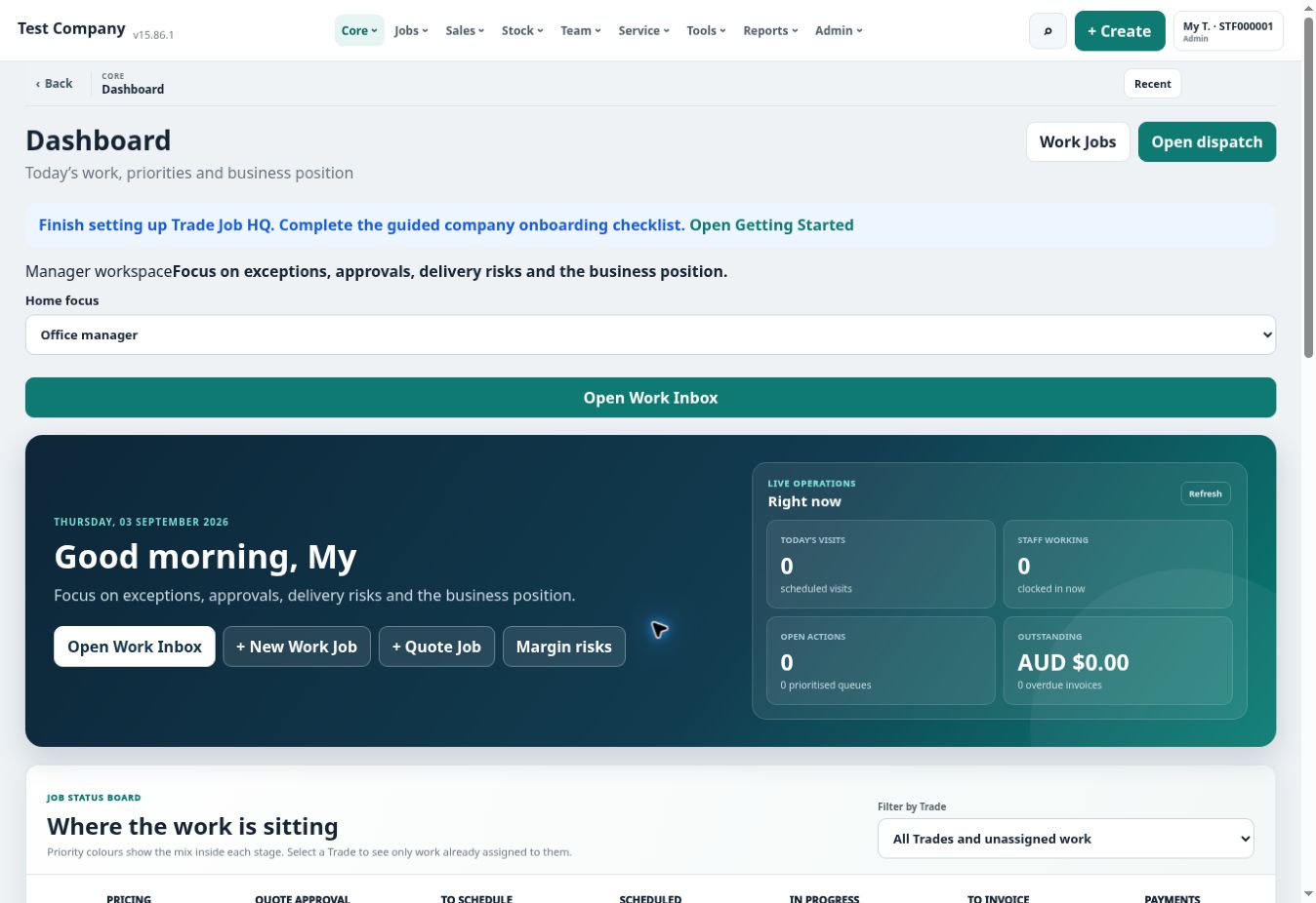 Trade Job HQ management dashboard